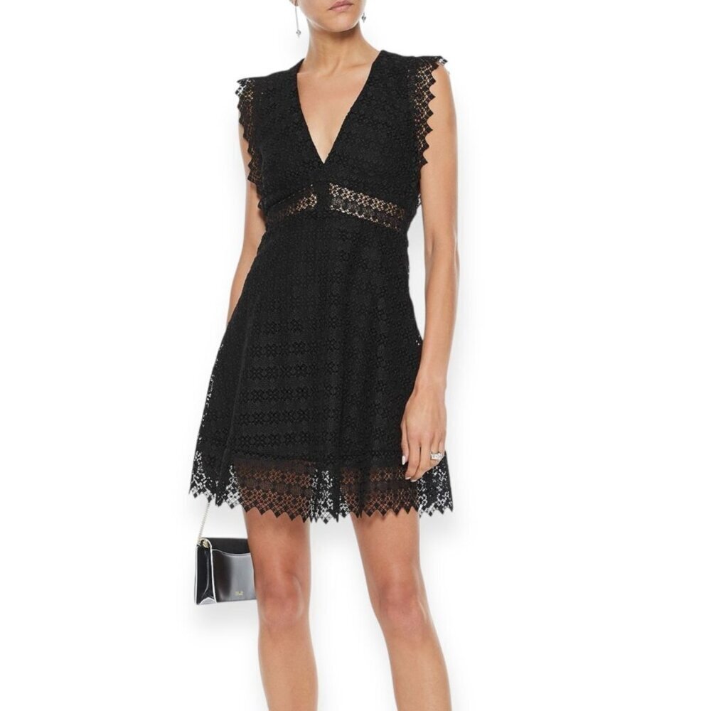 Sandro Lindsey black pinked crocheted dress, Size 3/L